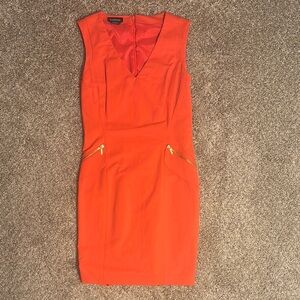 Bebe Orange Gold Sheath Mini Dress V-Neck Sleeveless